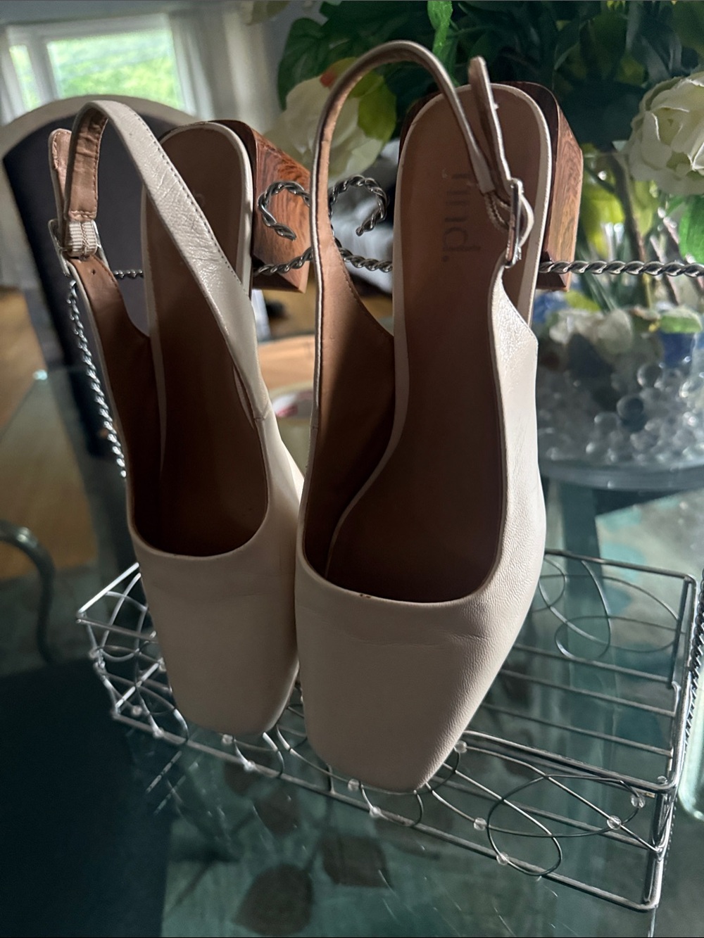 Neutral Cream Slingback Block Heel Pumps by Unbranded